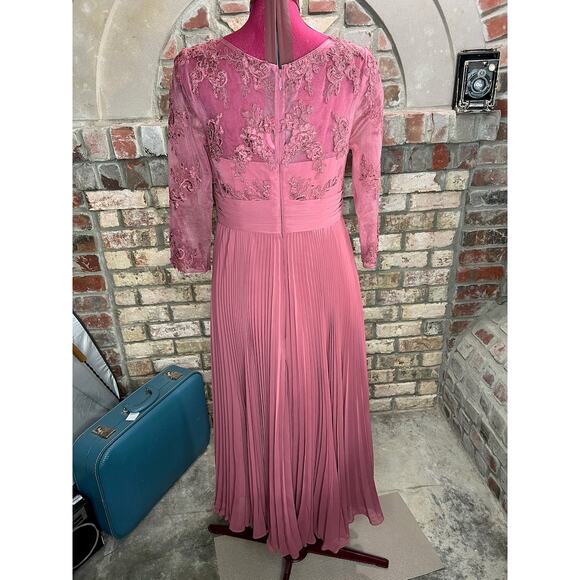 AZAZIE TUTU A-Line Boatneck Lace Chiffon Tea-Length Dress Desert Rose - Picture 6 of 11